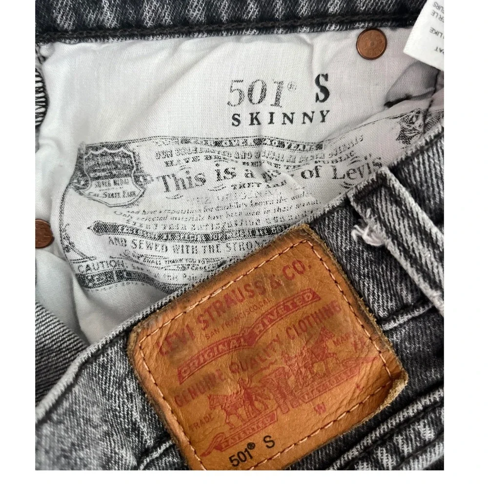 Levis 501 S Grunge Skinny Jeans Gray High Rise Button Fly Denim Women's‎ Size 24